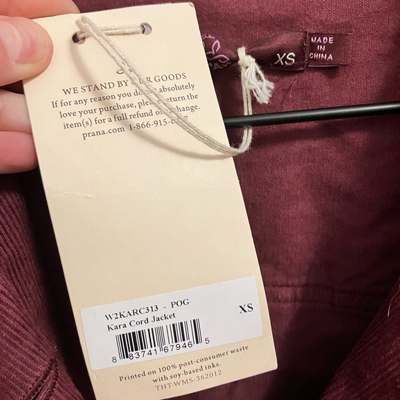 Prana Organic cotton Kara Corduroy Jacket XS NWT - Picture 4 of 6
